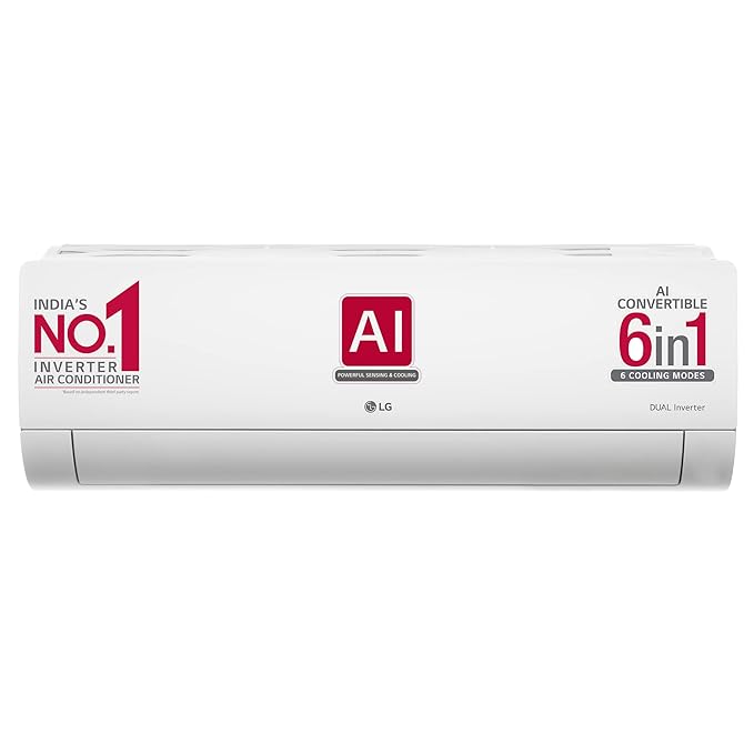 LG 1.5 Ton 5 Star AI DUAL Inverter Split AC (Copper, AI Convertible 6-in-1 Cooling, 4 Way Swing, HD Filter with Anti-Virus Protection, 2023 Model, RS-Q19ENZE, White)