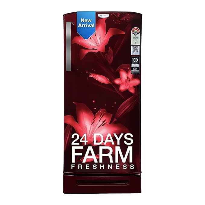 Godrej 180 L 5 Star Inverter, Turbo Cooling Technology, 24 Days Farm Freshness Direct Cool Single Door Refrigerator With Base Drawer(2023 Model, RD EDGENEO 207E TDI BH WN, Blush Wine)