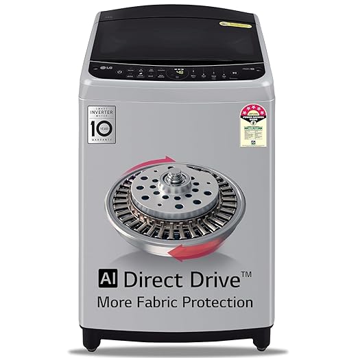 LG 9 Kg 5 Star Inverter Fully-Automatic Top Load Washing Machine (THD09NPF, Middle Free Silver, AIDD Technology)